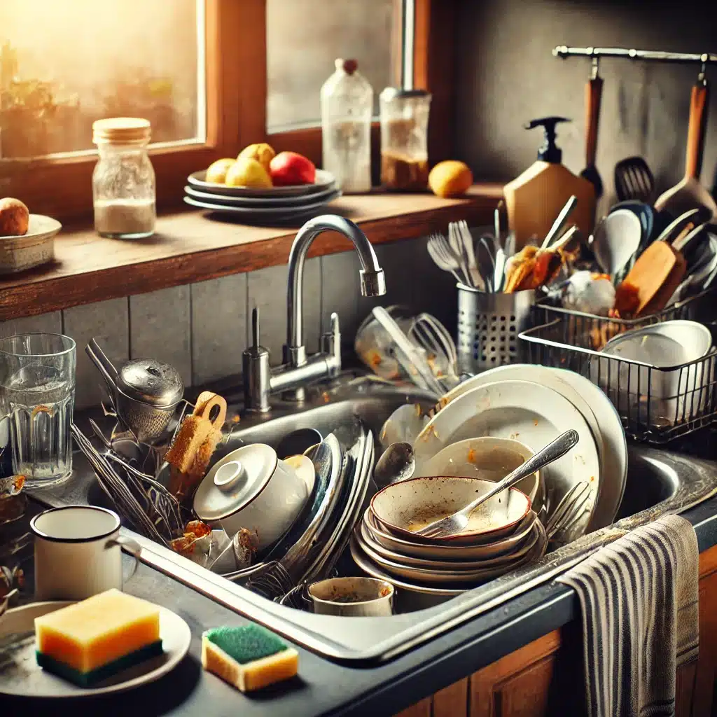 Dirty dishes in the sink | CleanHelp Canada pre-travel cleaning tips
